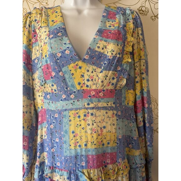BTFL-Life Dress Size Medium Anthropologie Patchwork Pastel  Long Sleeve Midi - Picture 4 of 6